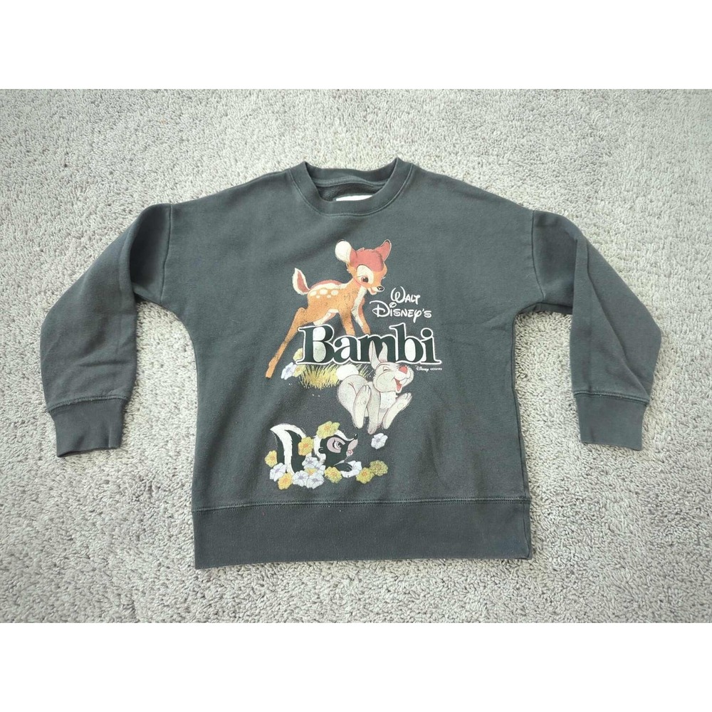 Disney Bambi Sweatshirt Youth 7/8 Black Abercrombie Kids Graphic Crewneck Fleece